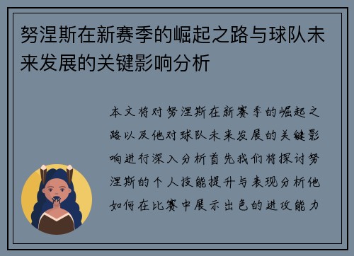努涅斯在新赛季的崛起之路与球队未来发展的关键影响分析